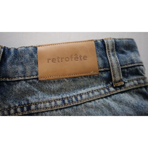 Retrofete Women's Sz 26 Blue Medium Wash Distressed High Waist Denim Shorts - Picture 5 of 5